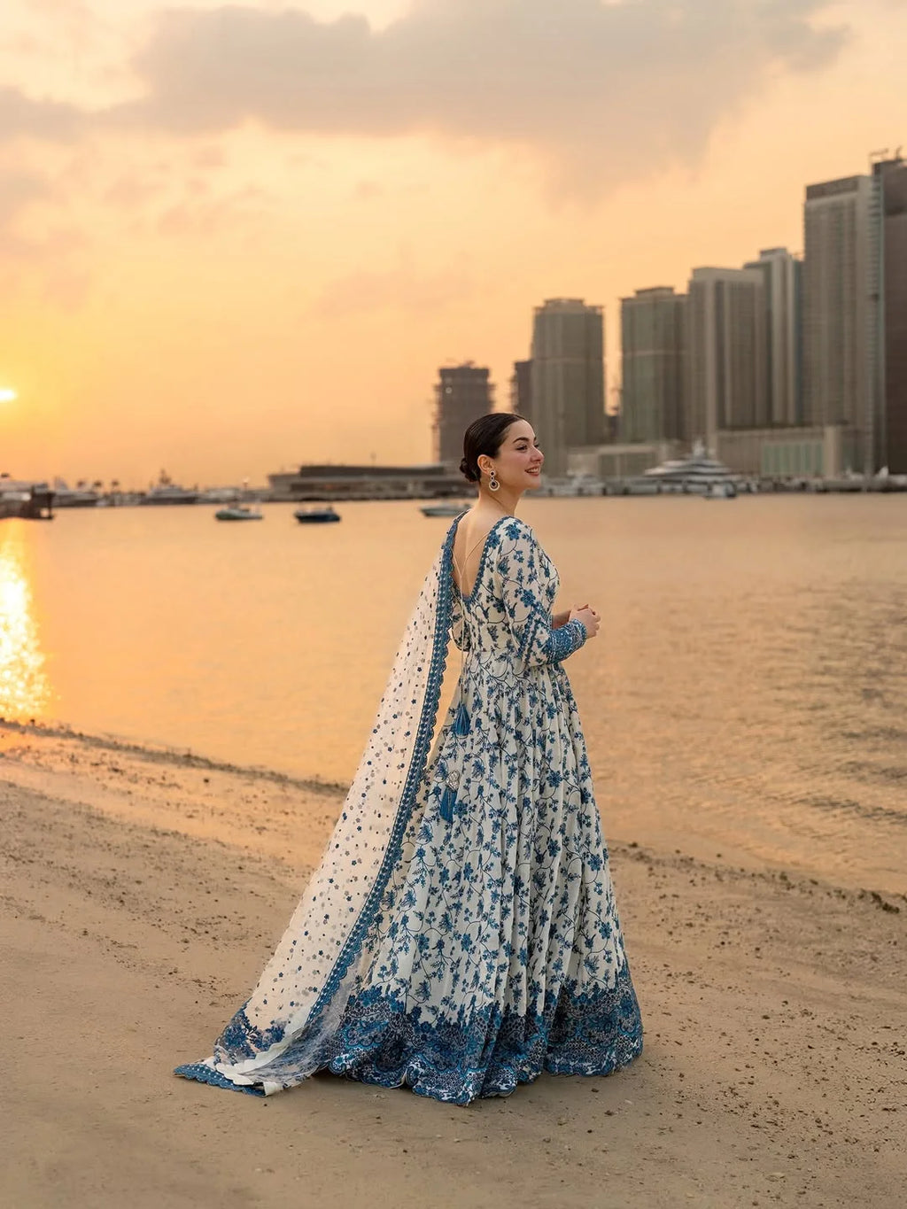 Hania Blue Floral Printed Maxi – 3PC Stitched