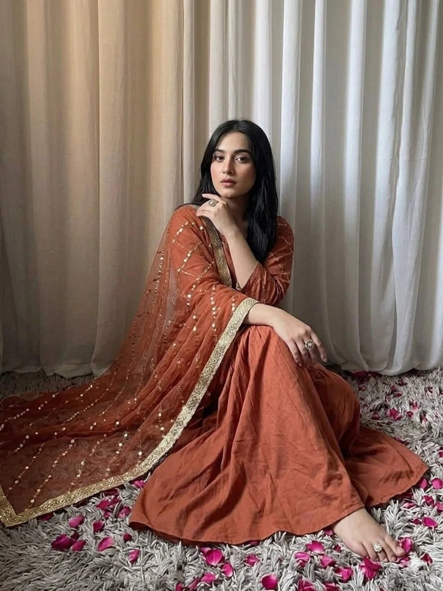 Crinkle Chiffon Embroidered Gharara Set – 3PC