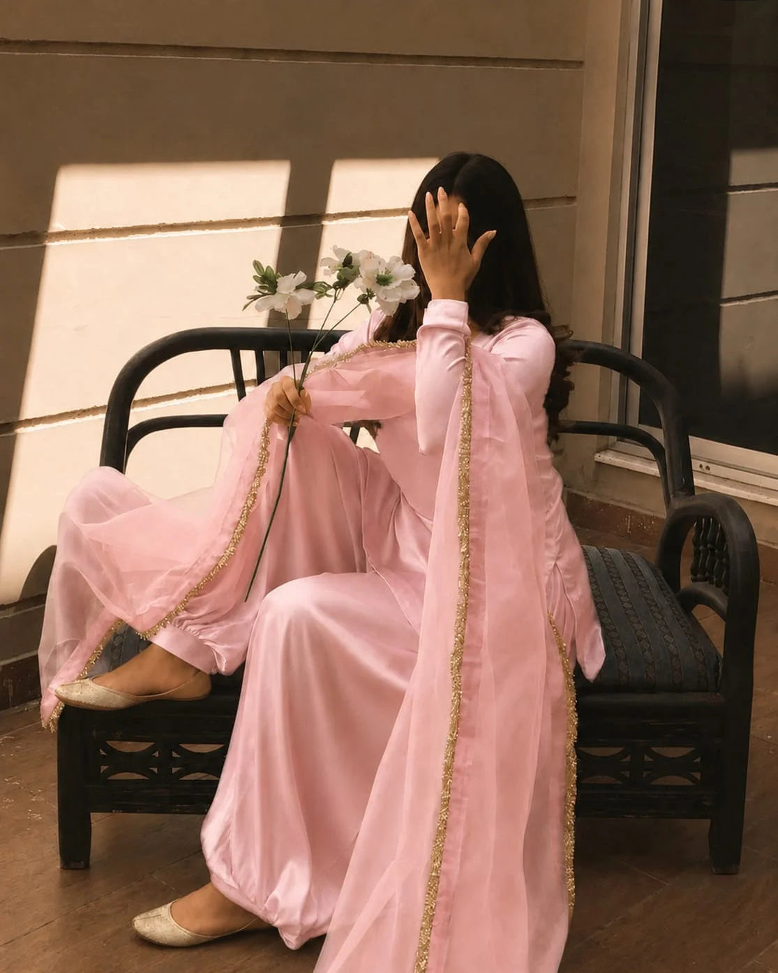 Shamooz Silk Corset Shirt & Balloon Shalwar - Stitched 3pc