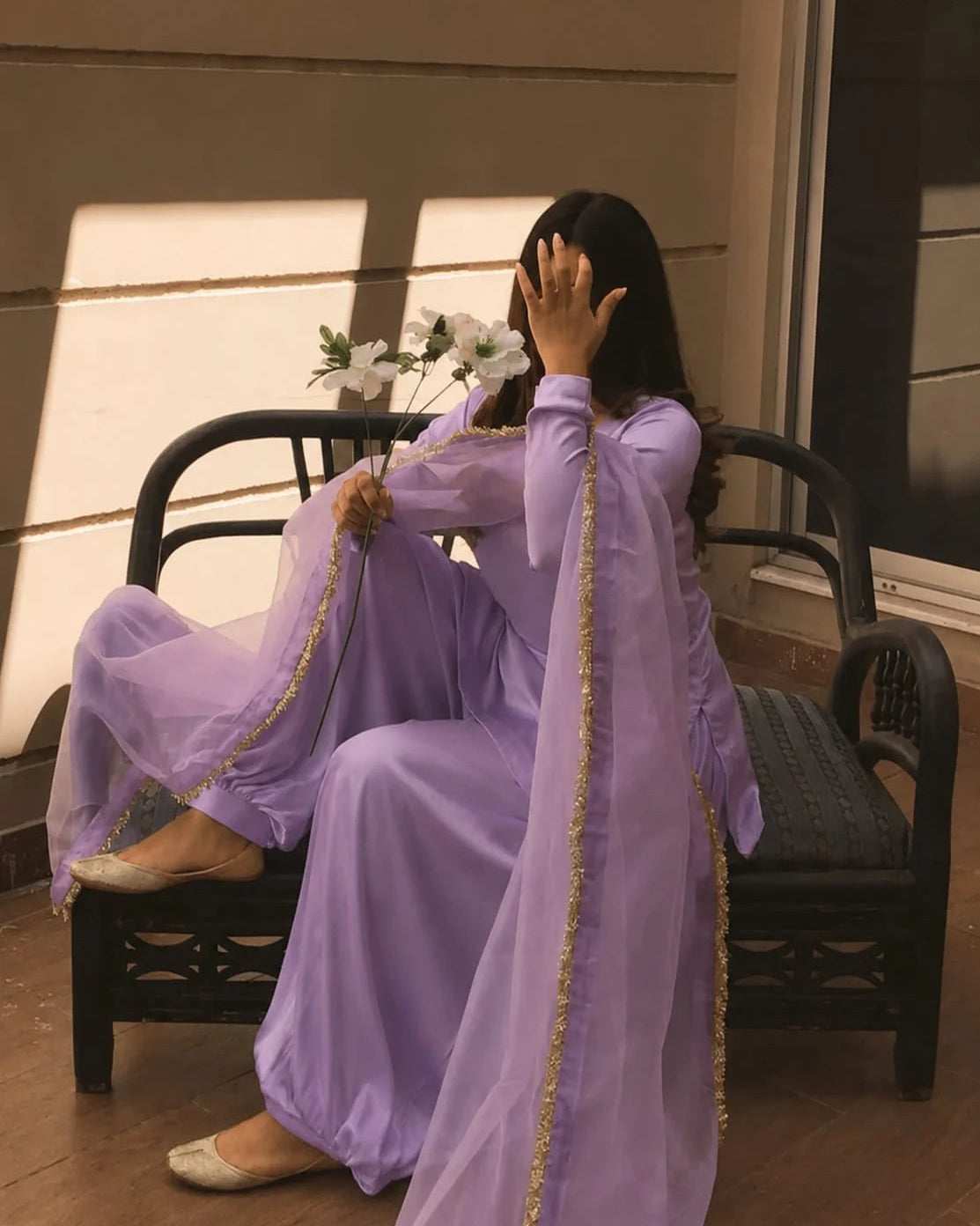 Shamooz Silk Corset Shirt & Balloon Shalwar - Stitched 3pc - view 6 | Sunflare.pk