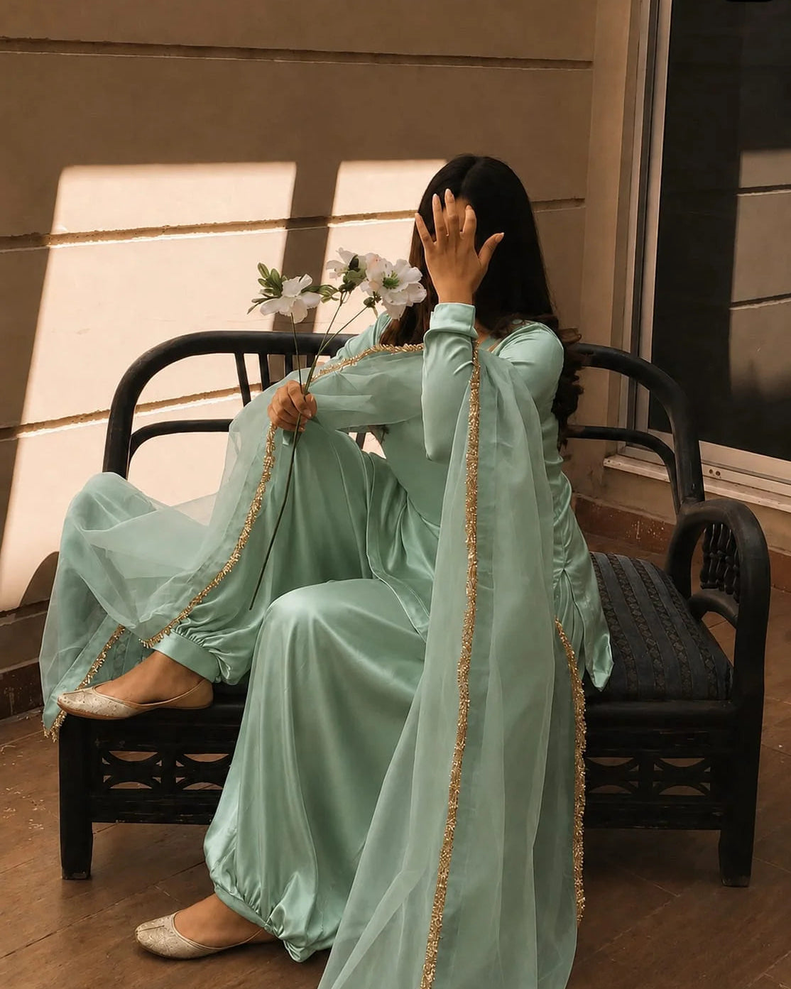 Shamooz Silk Corset Shirt & Balloon Shalwar - Stitched 3pc - view 5 | Sunflare.pk