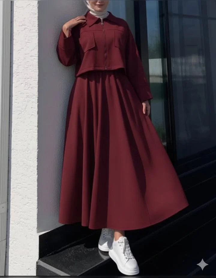 Zipper Jacket & Sleeveless Maxi – 2 Piece - view 1 | Sunflare.pk
