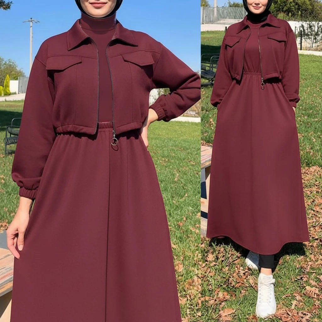 Zipper Jacket & Sleeveless Maxi – 2 Piece - view 10 | Sunflare.pk