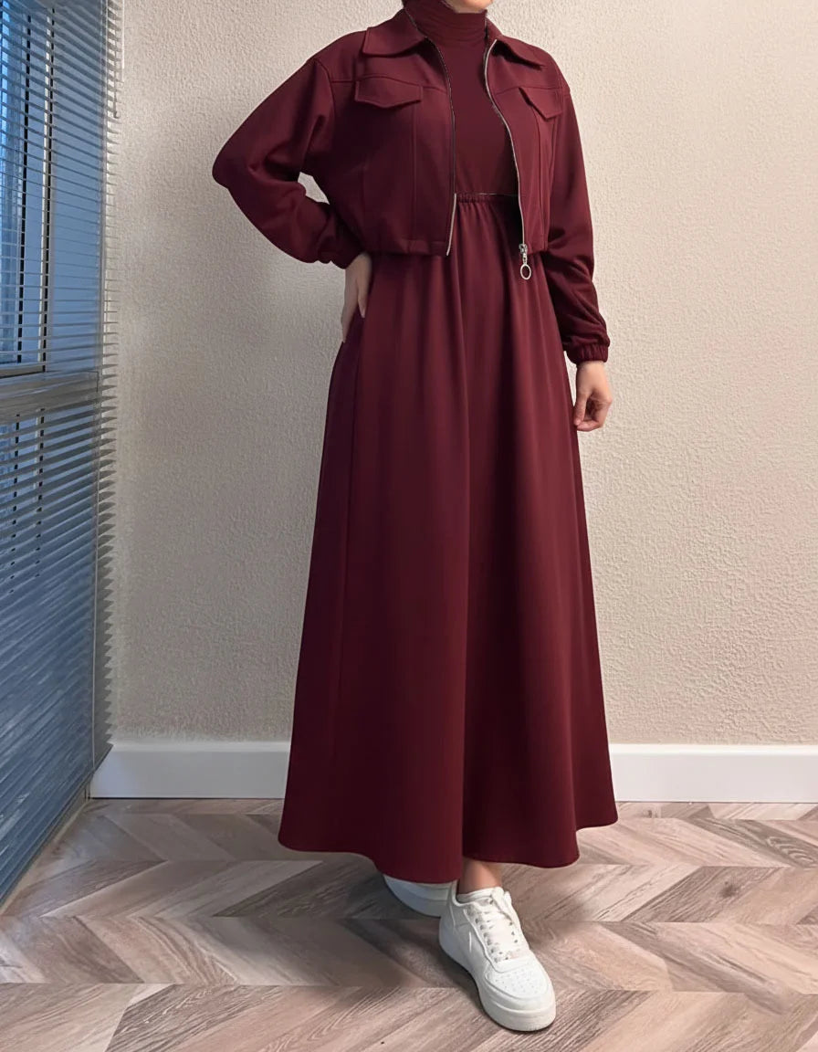 Zipper Jacket & Sleeveless Maxi – 2 Piece - view 12 | Sunflare.pk