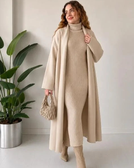 Long Shrug & Knitted Turtleneck Dress - 2pc