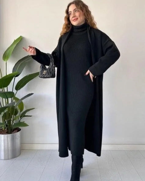 Long Shrug & Knitted Turtleneck Dress - 2pc