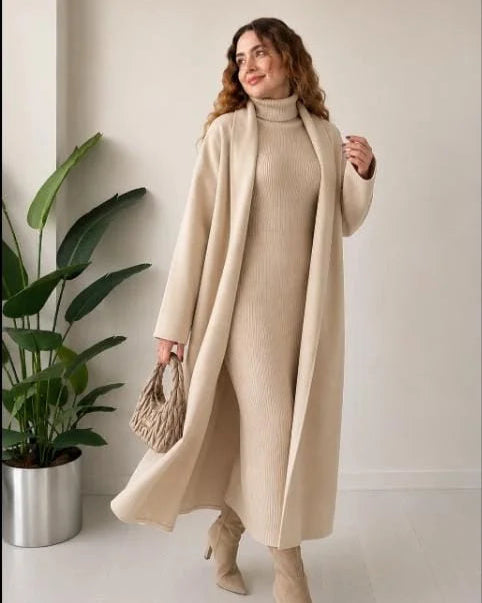 Long Shrug & Knitted Turtleneck Dress - 2pc