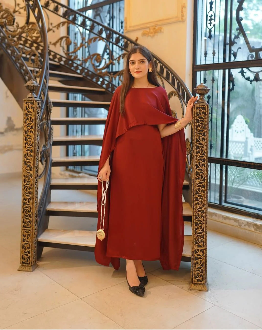 Cape Maxi – Elegant Silk Long Dress