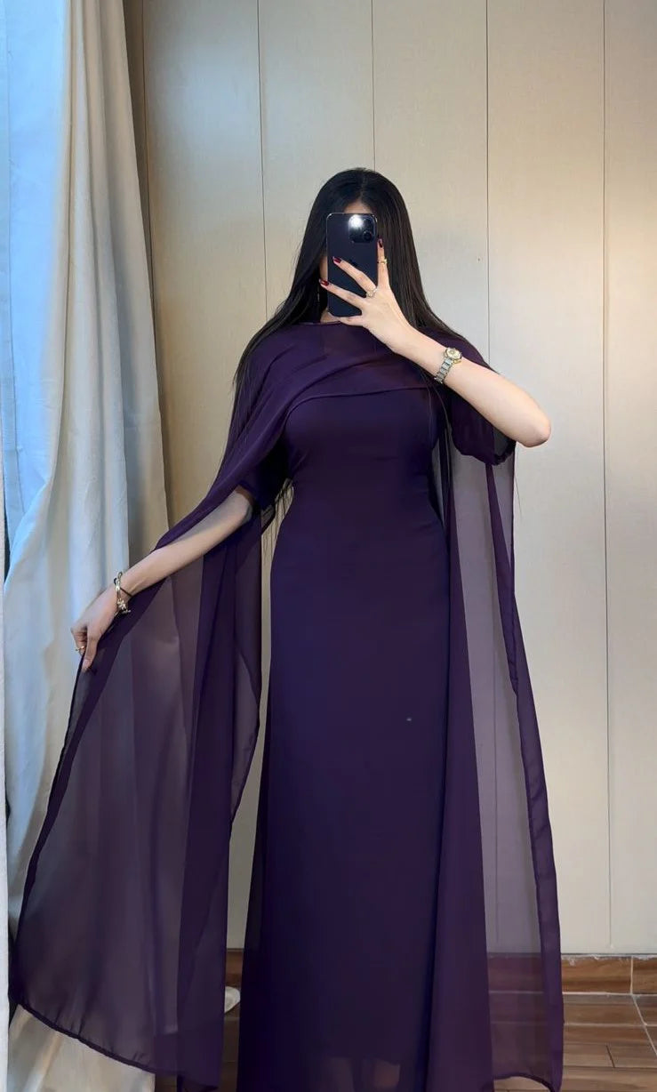 Cape Maxi – Elegant Chiffon Long Dress