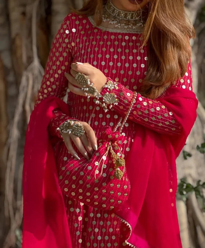 Noor e Naaz - Chiffon Maxi 3PC with Potli