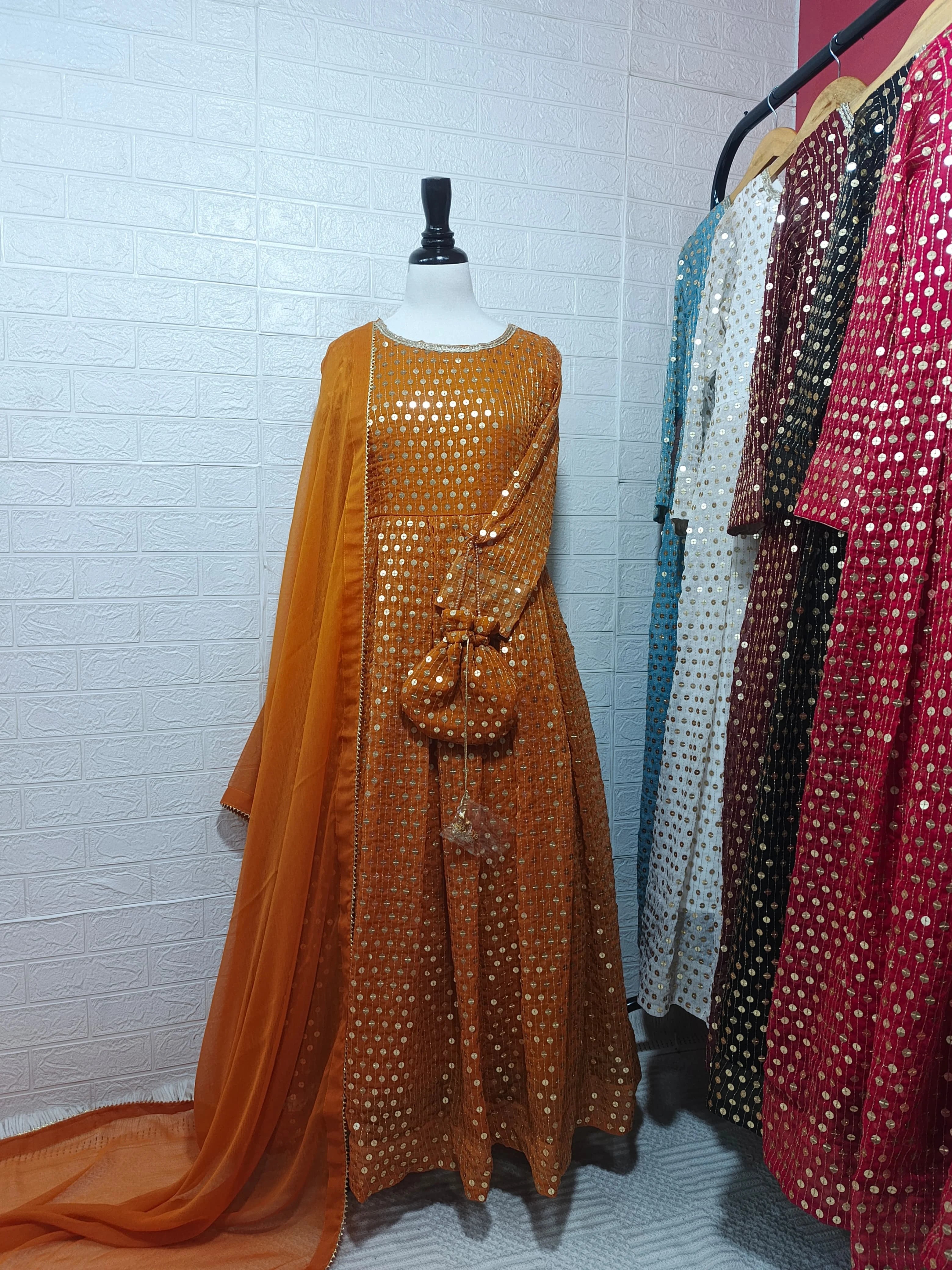 Noor e Naaz - Chiffon Maxi 3PC with Potli