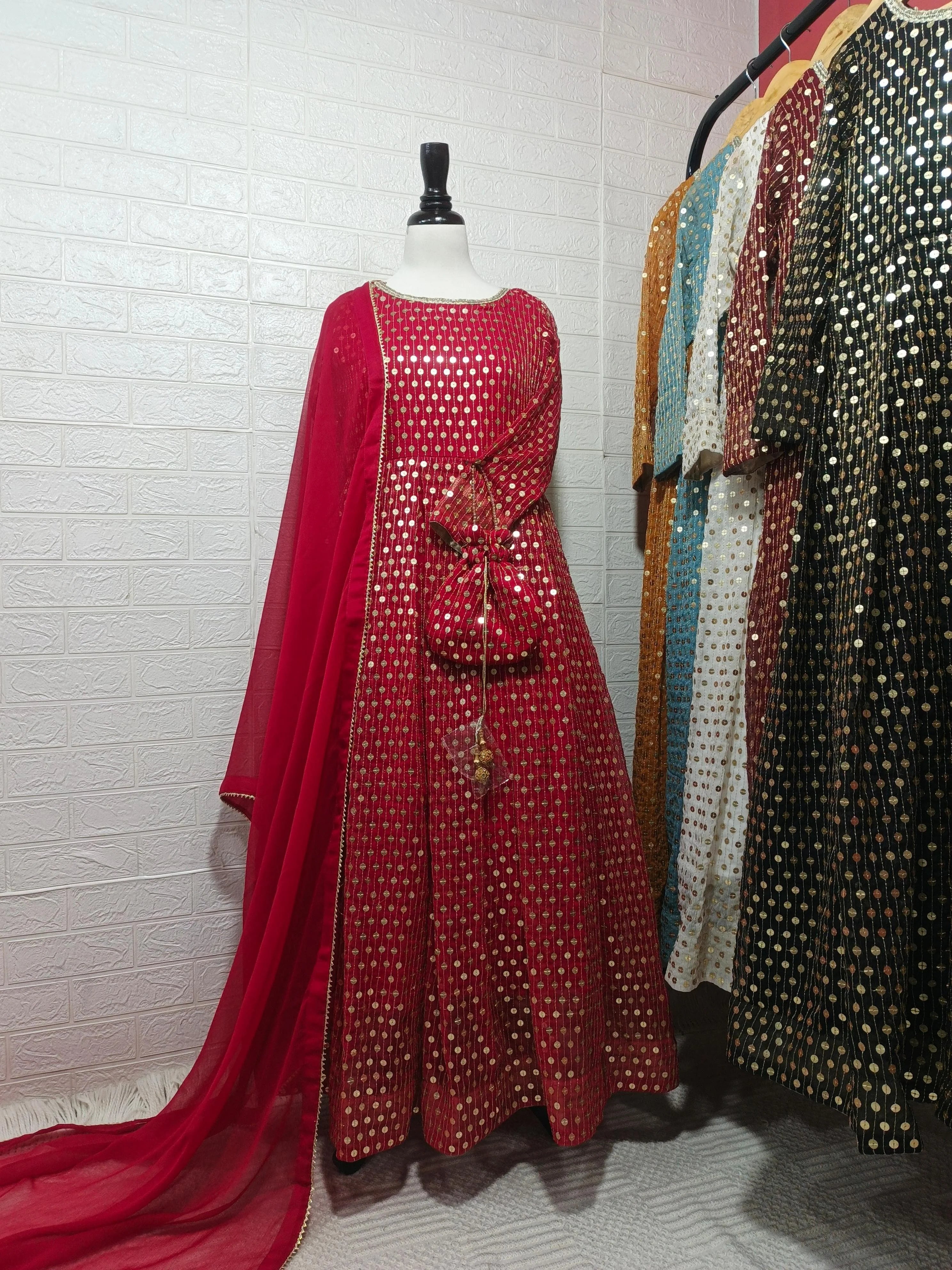 Noor e Naaz - Chiffon Maxi 3PC with Potli