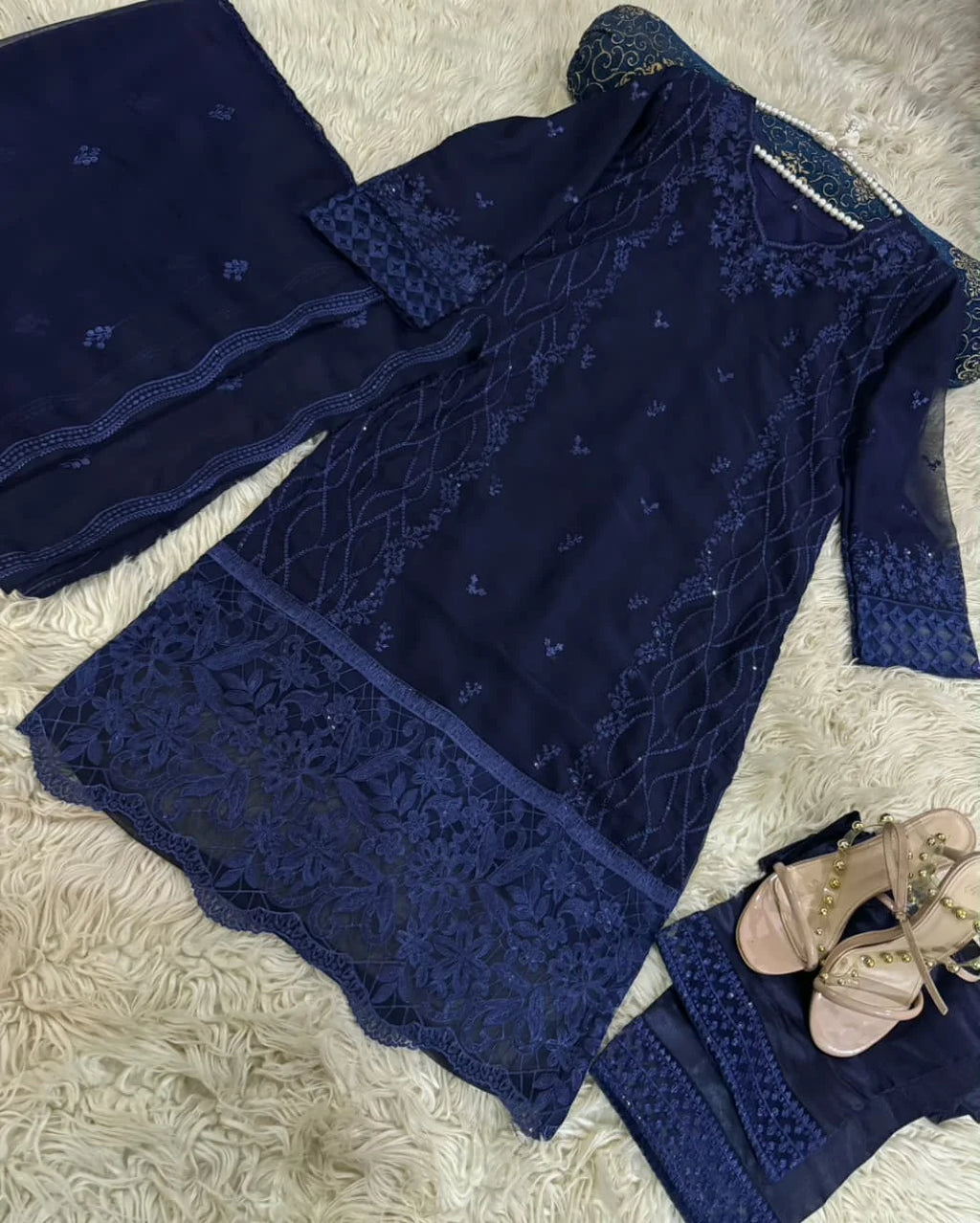 Chikankari Sequins Embroidered - Stitched 3pc