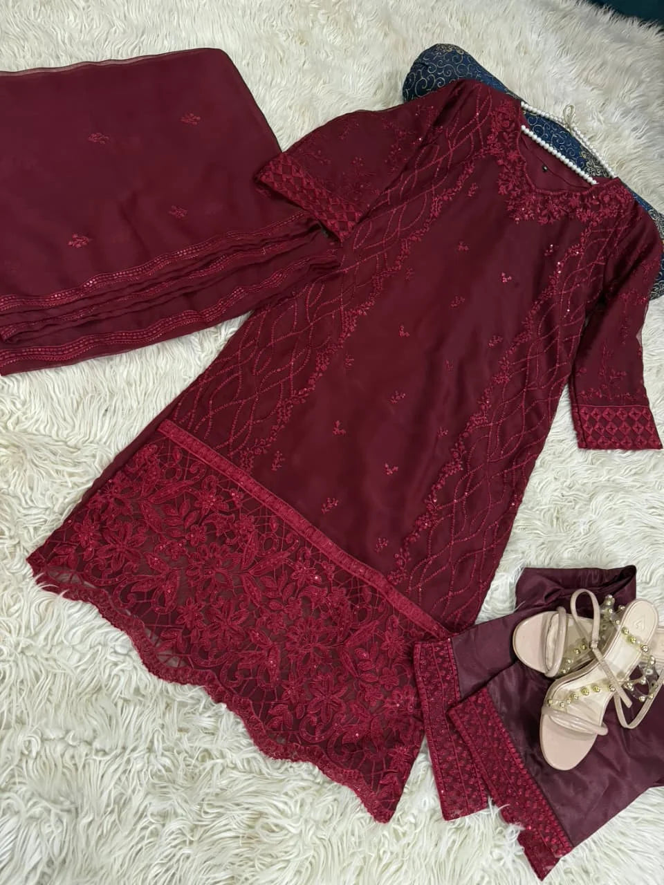 Chikankari Sequins Embroidered - Stitched 3pc