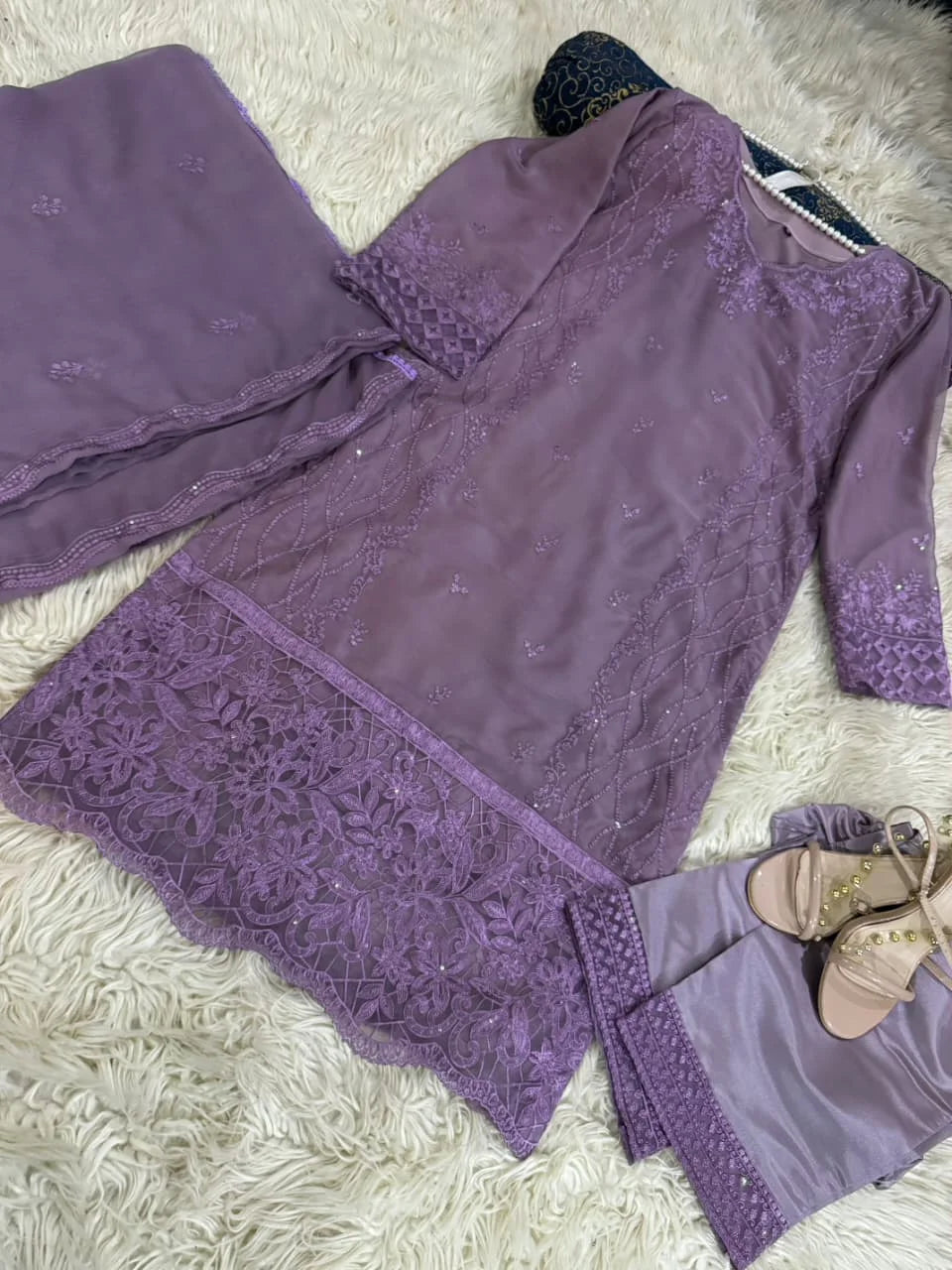 Chikankari Sequins Embroidered - Stitched 3pc