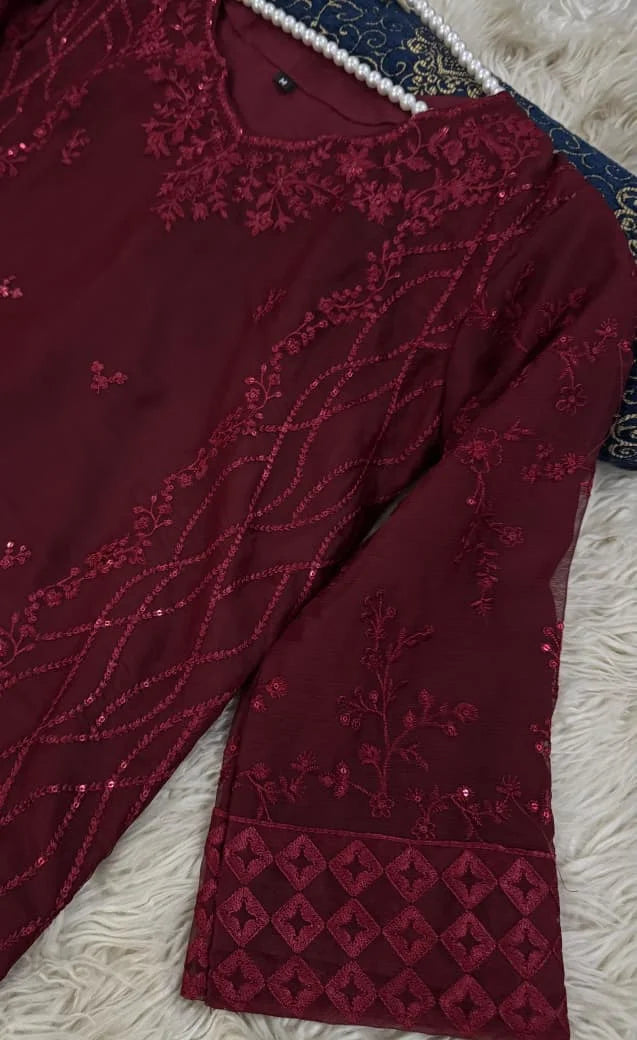Chikankari Sequins Embroidered - Stitched 3pc