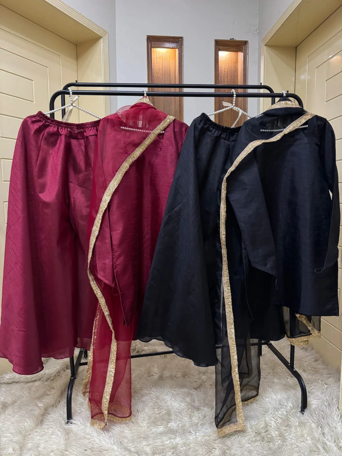 Luxe Raw Silk Sharara Set with Organza Dupatta - 3pc