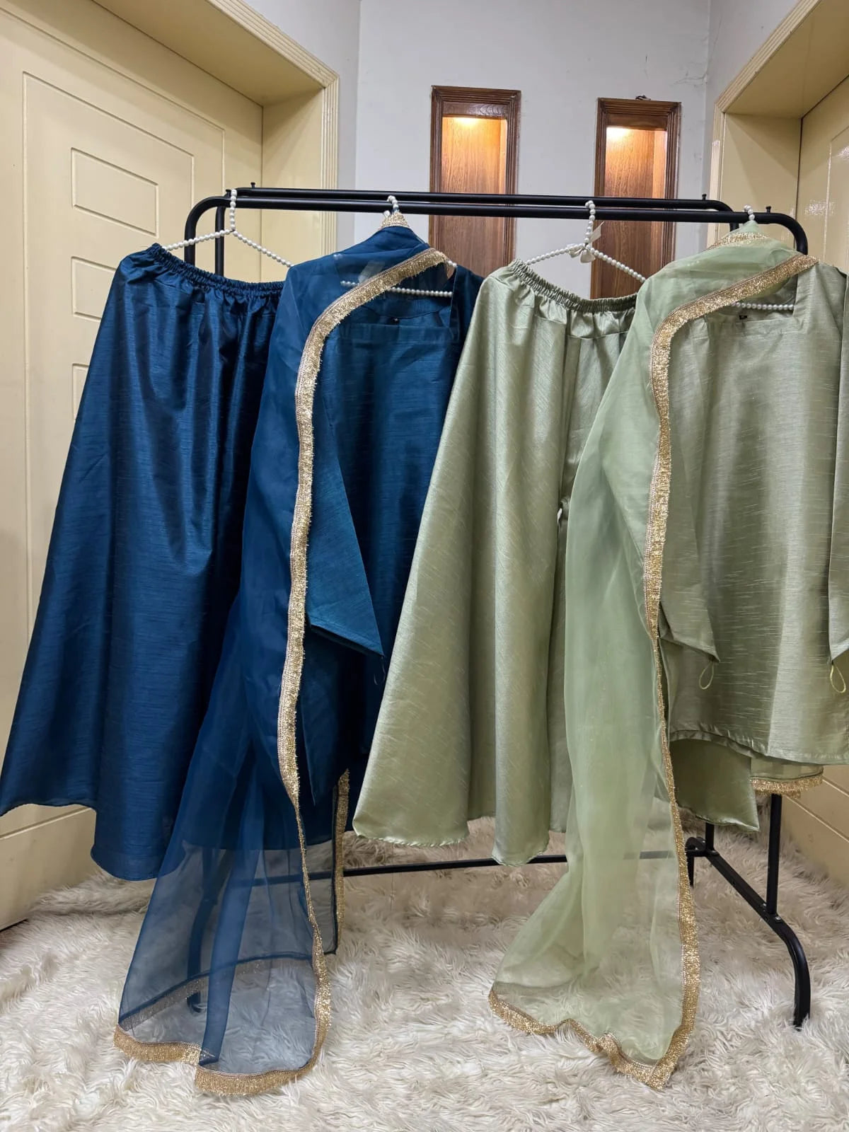 Luxe Raw Silk Sharara Set with Organza Dupatta - 3pc