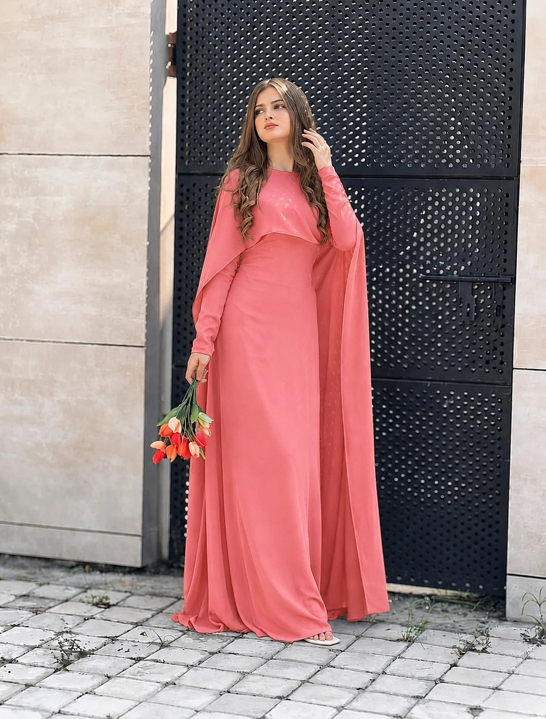Cape Chiffon Maxi with full sleeves