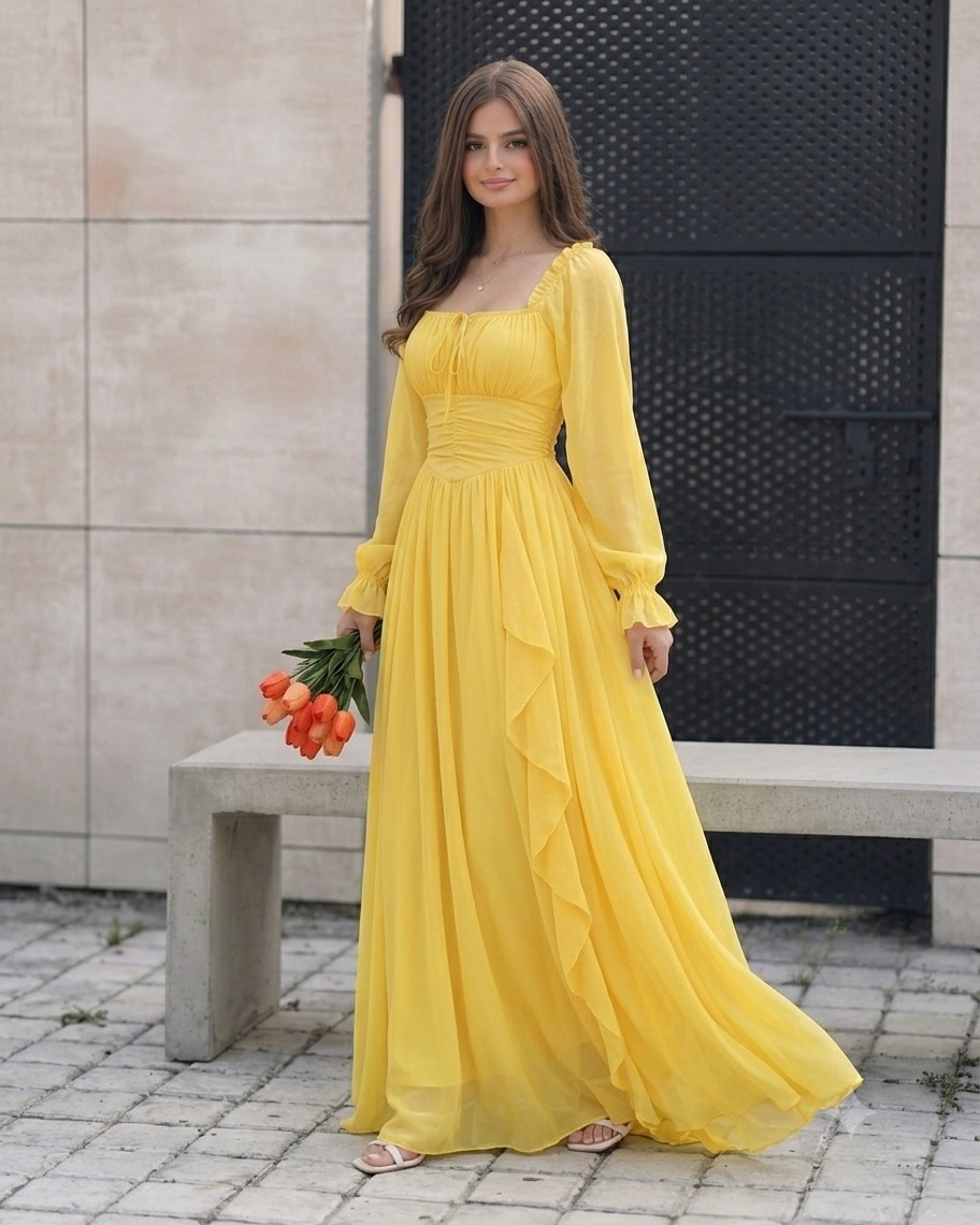 Elara Ruffle Chiffon Maxi Dress - view 2 | Sunflare.pk