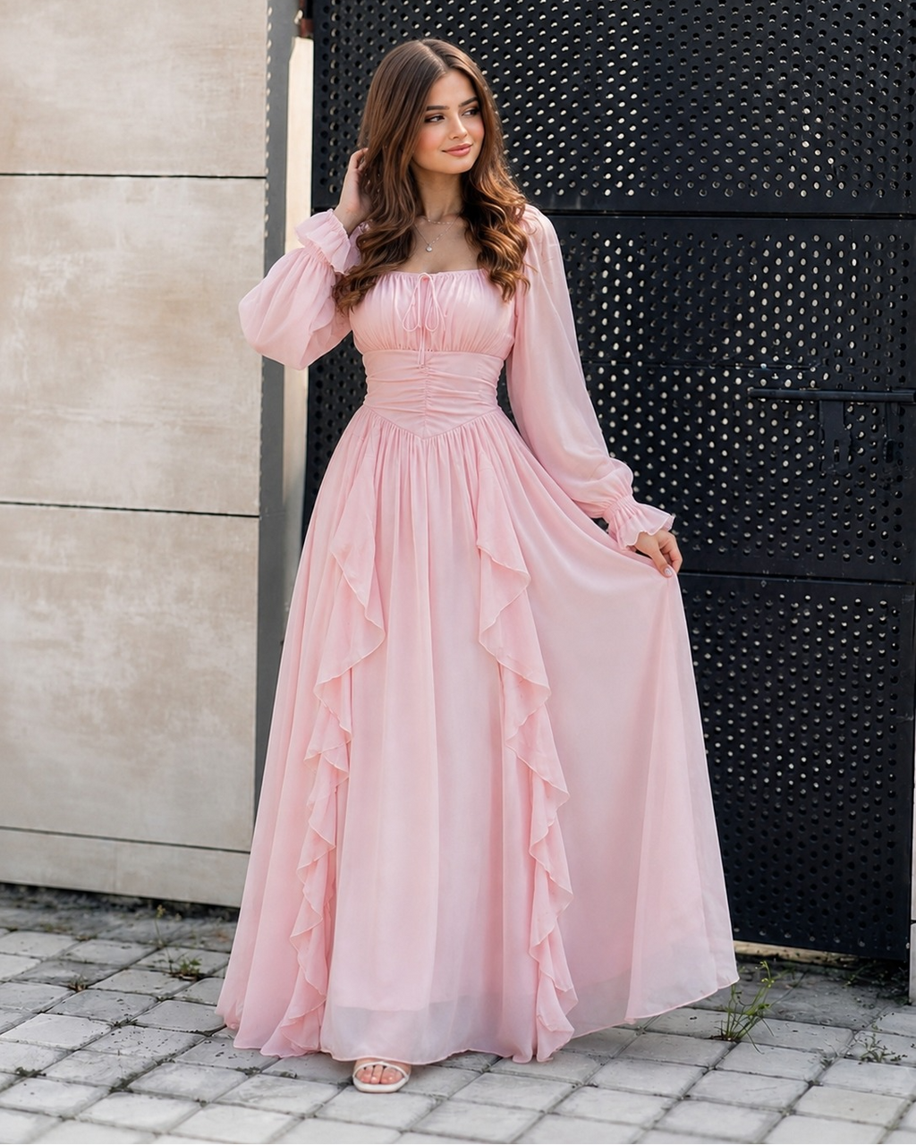 Elara Ruffle Chiffon Maxi Dress
