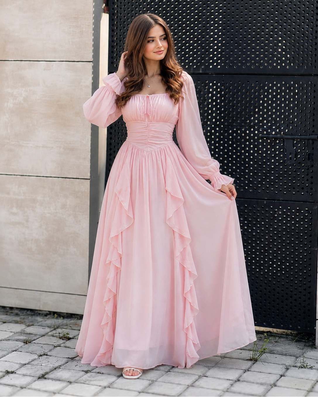 Elara Ruffle Chiffon Maxi Dress