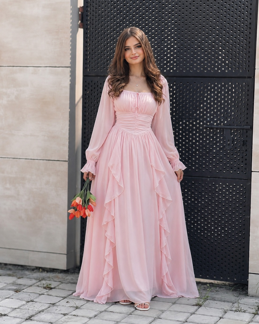 Elara Ruffle Chiffon Maxi Dress