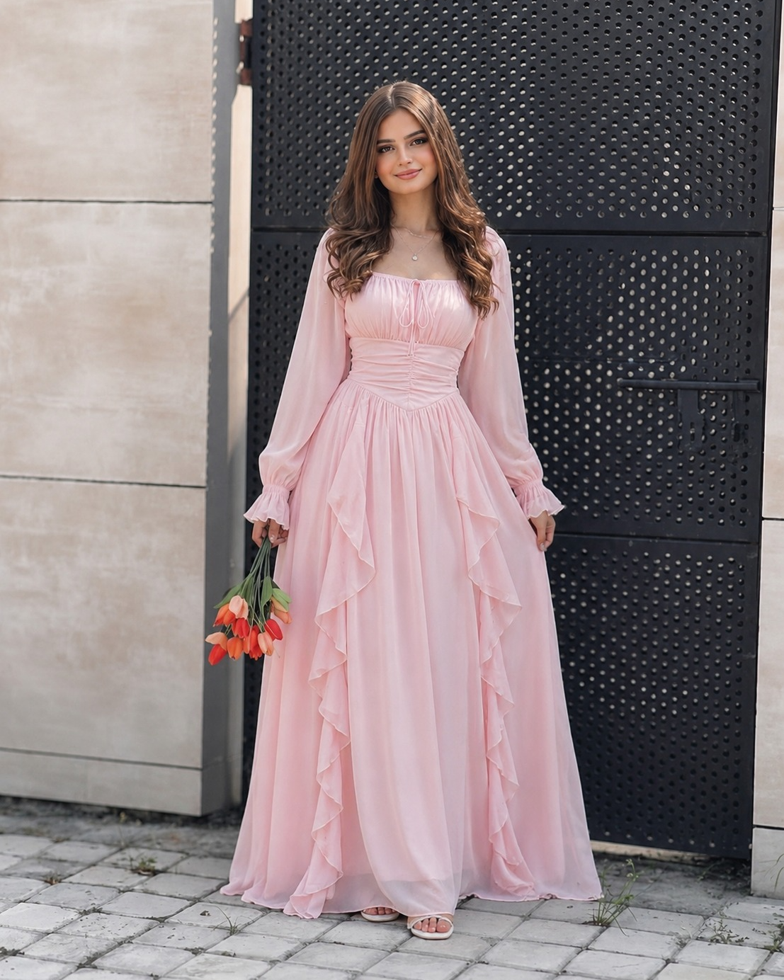 Elara Ruffle Chiffon Maxi Dress