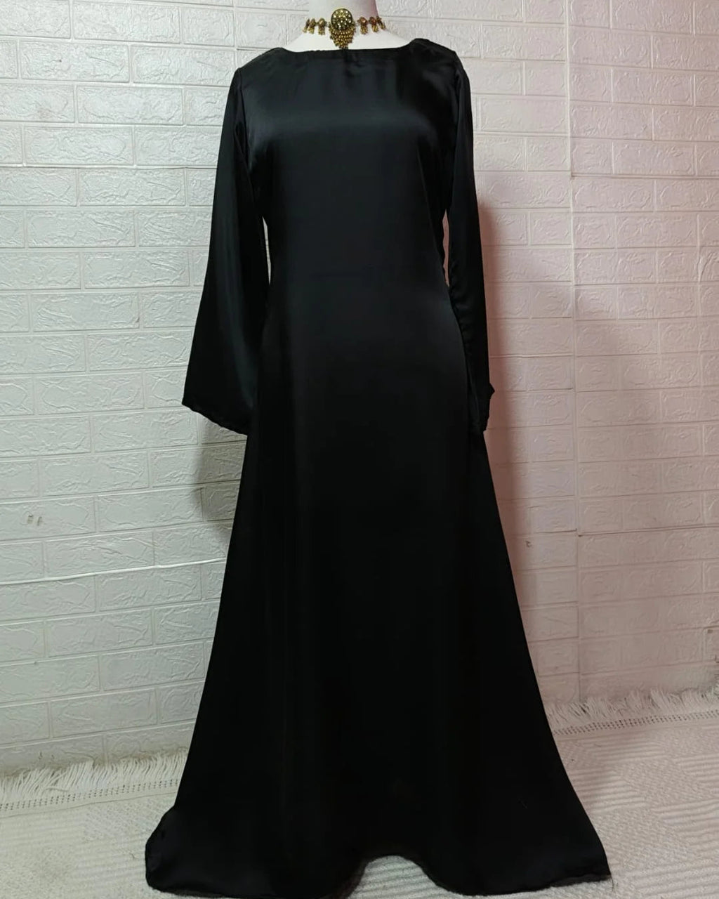Elegant Korean Silk Maxi Dress with Back Dori - view 10 | Sunflare.pk