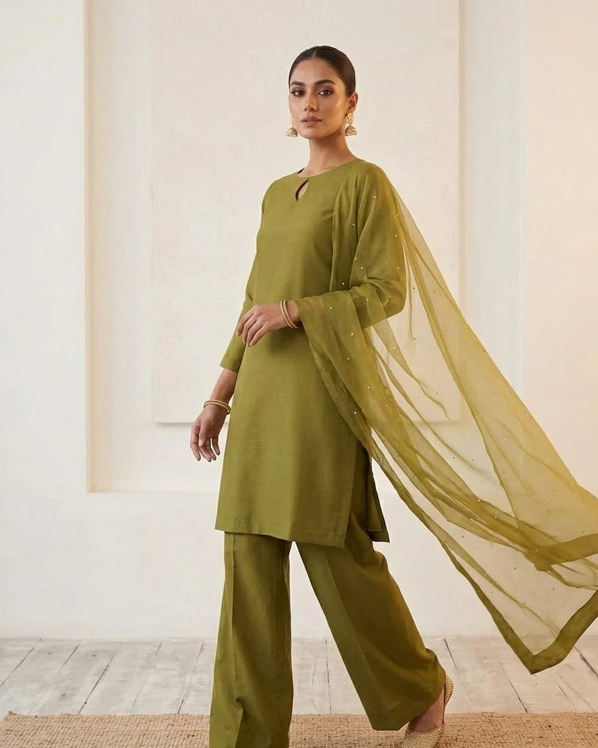 Farshi Shalwar with Pearl Dupatta - Stitched 3pc
