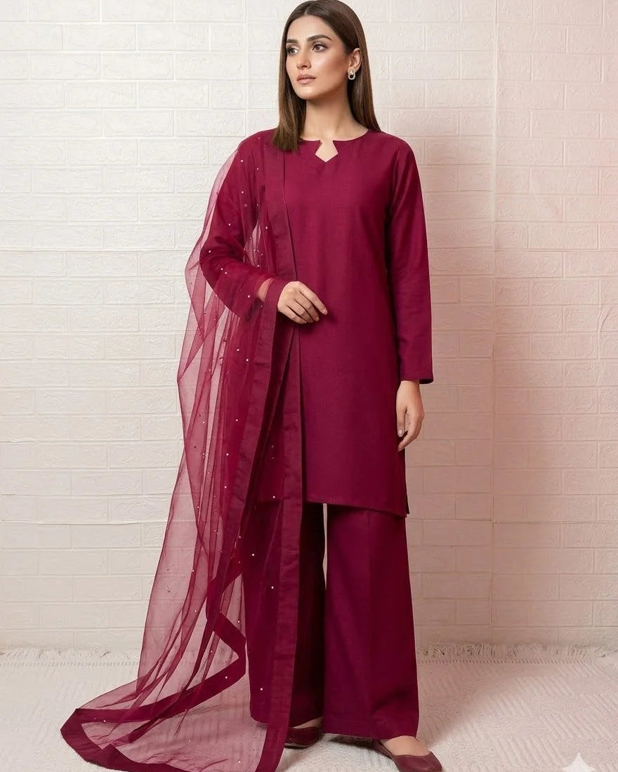 Farshi Shalwar with Pearl Dupatta - Stitched 3pc