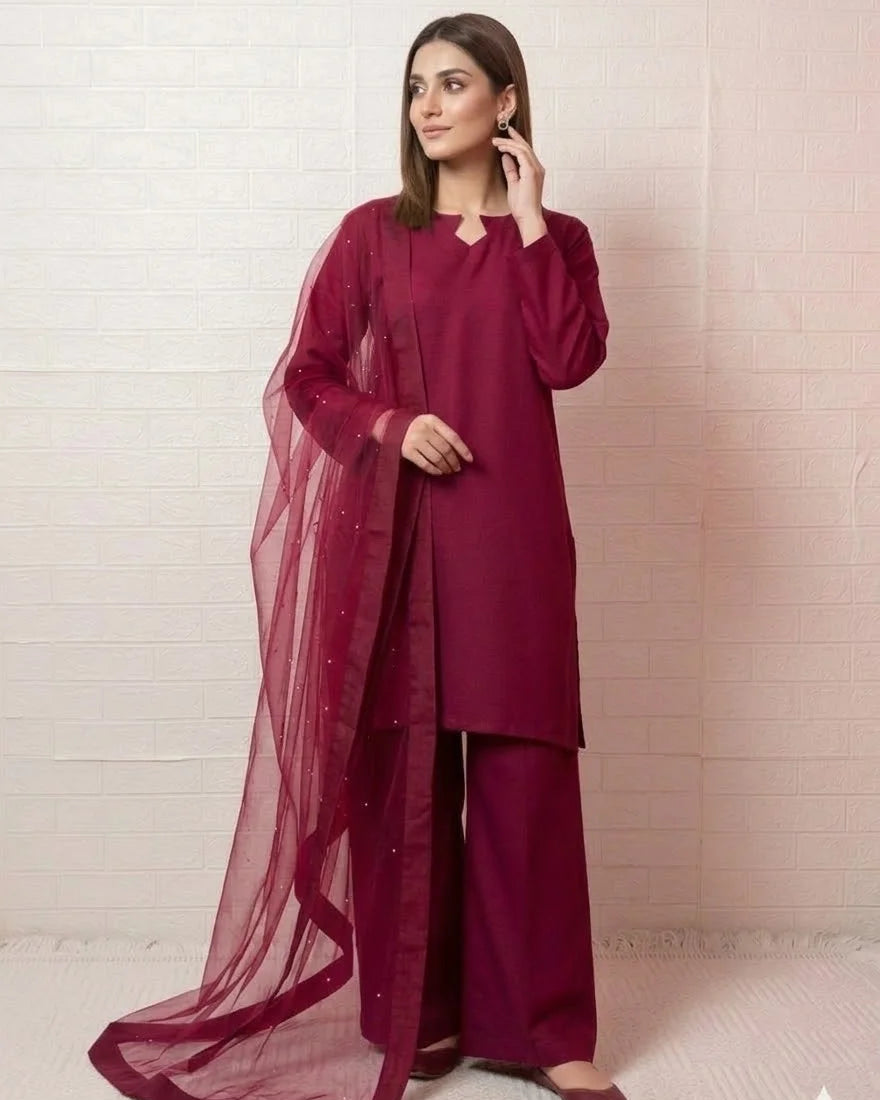 Farshi Shalwar with Pearl Dupatta - Stitched 3pc