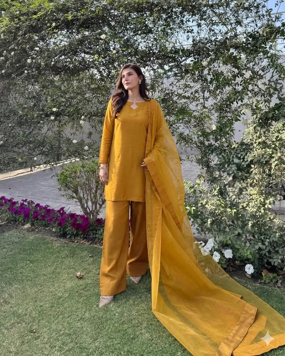Farshi Shalwar with Pearl Dupatta - Stitched 3pc