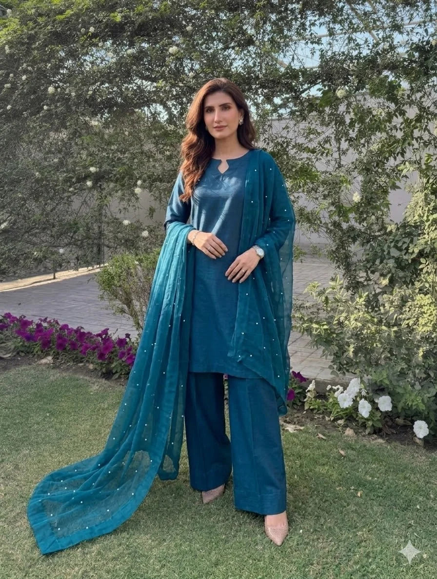 Farshi Shalwar with Pearl Dupatta - Stitched 3pc
