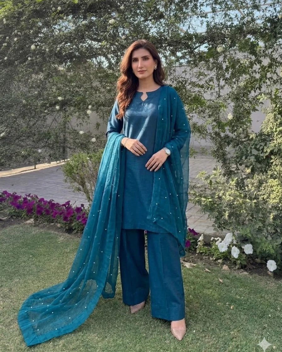 Farshi Shalwar with Pearl Dupatta - Stitched 3pc