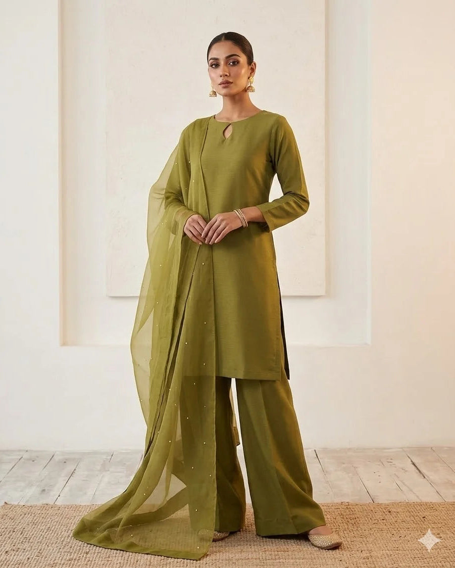 Farshi Shalwar with Pearl Dupatta - Stitched 3pc
